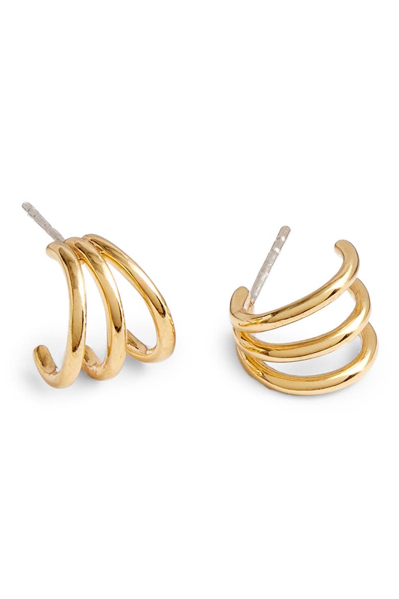 Demi Triple Huggie Hoop Earrings, Main, color, 14K GOLD