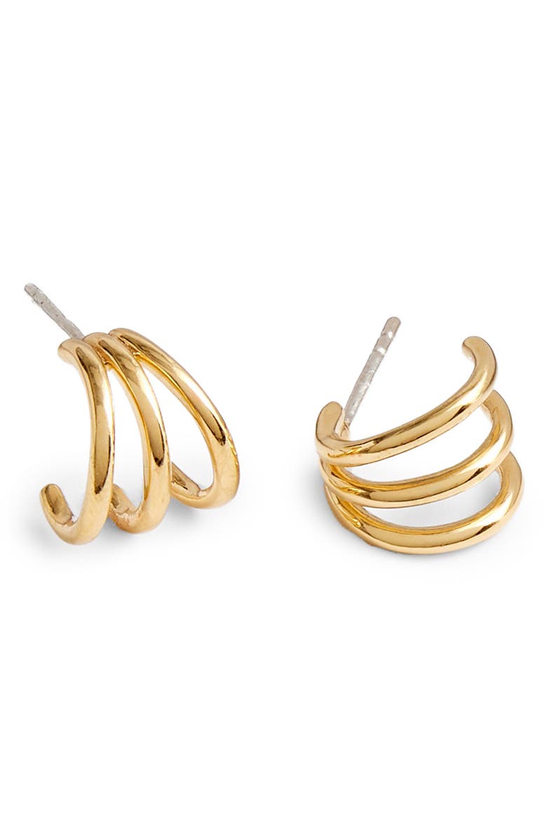 Madewell Demi Triple Huggie Hoop Earrings, Main, color, 14K Gold