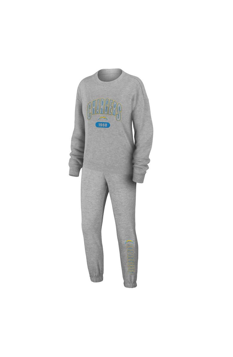WEAR by Erin Andrews Women's WEAR by Erin Andrews Heather Gray Los Angeles Chargers Knit Long Sleeve Tri-Blend T-Shirt & Pants Sleep Set, Main, color, Heather Gray