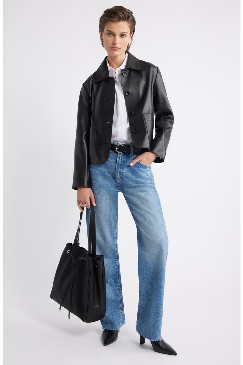 Crop Leather Jacket, Alternate, color, BLACK