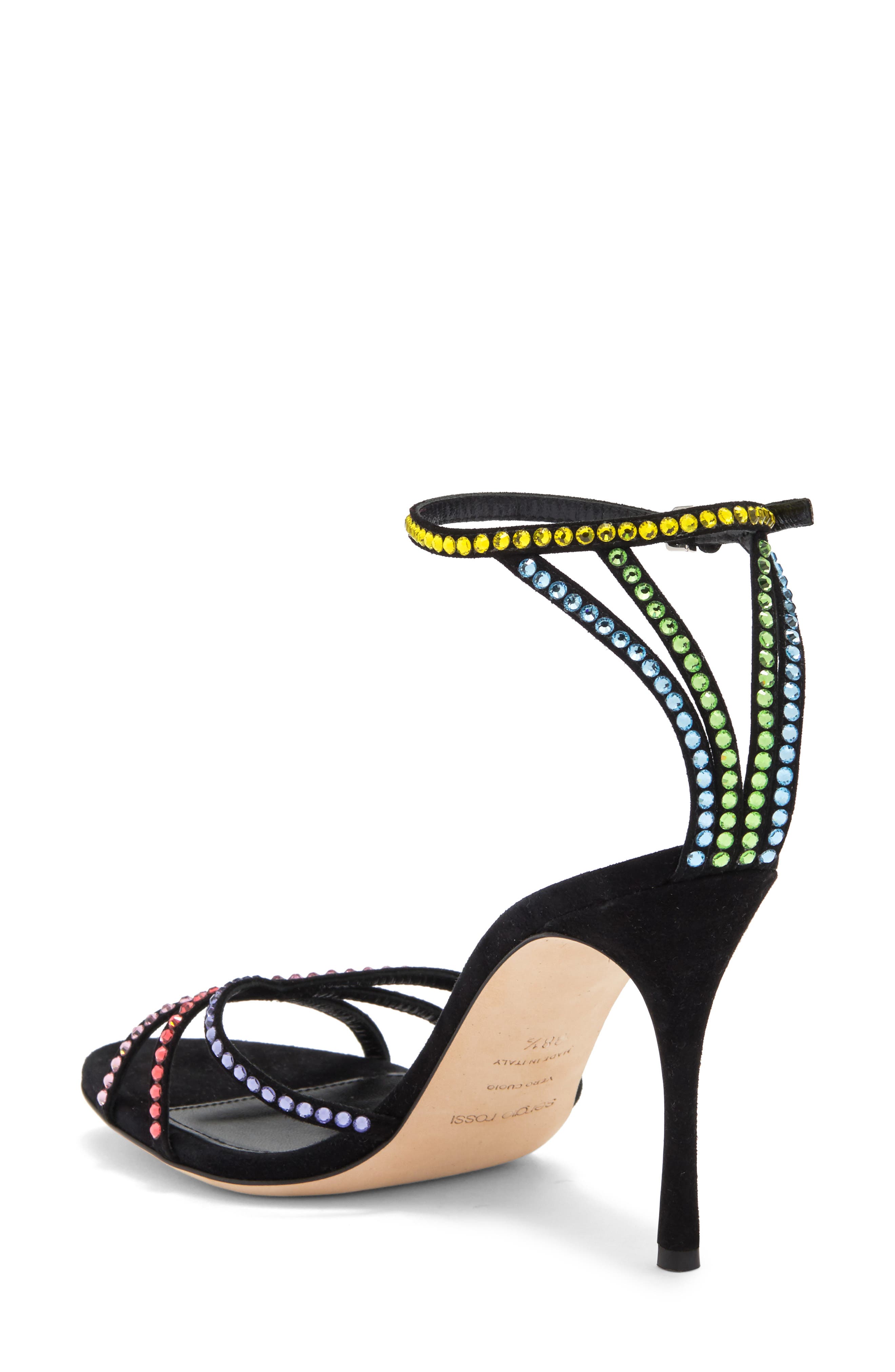 Sergio Rossi Crystal Embellished Ankle Strap Stiletto Sandal, Alternate, color, 