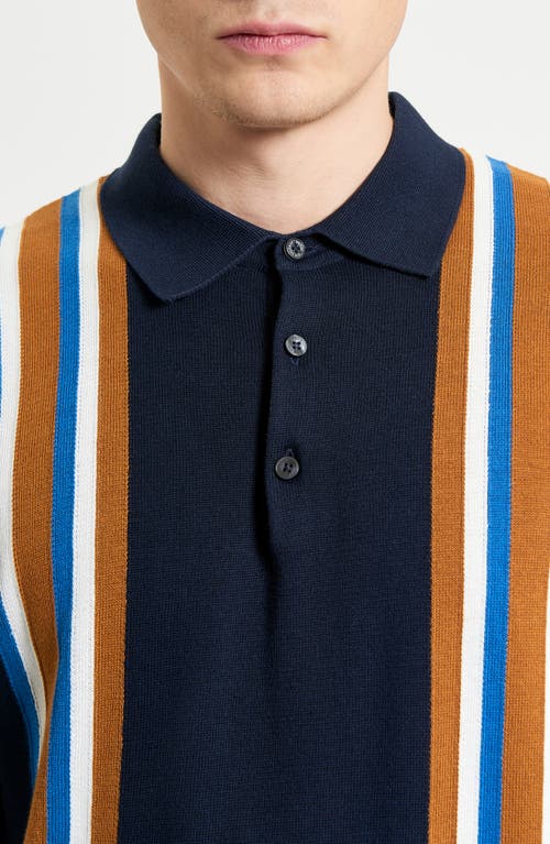Ben Sherman Vertical Stripe Organic Cotton Polo Sweater In Blue
