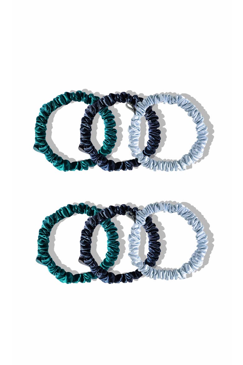 Skinny Scrunchie Set, Main, color, Green,Black & Blue