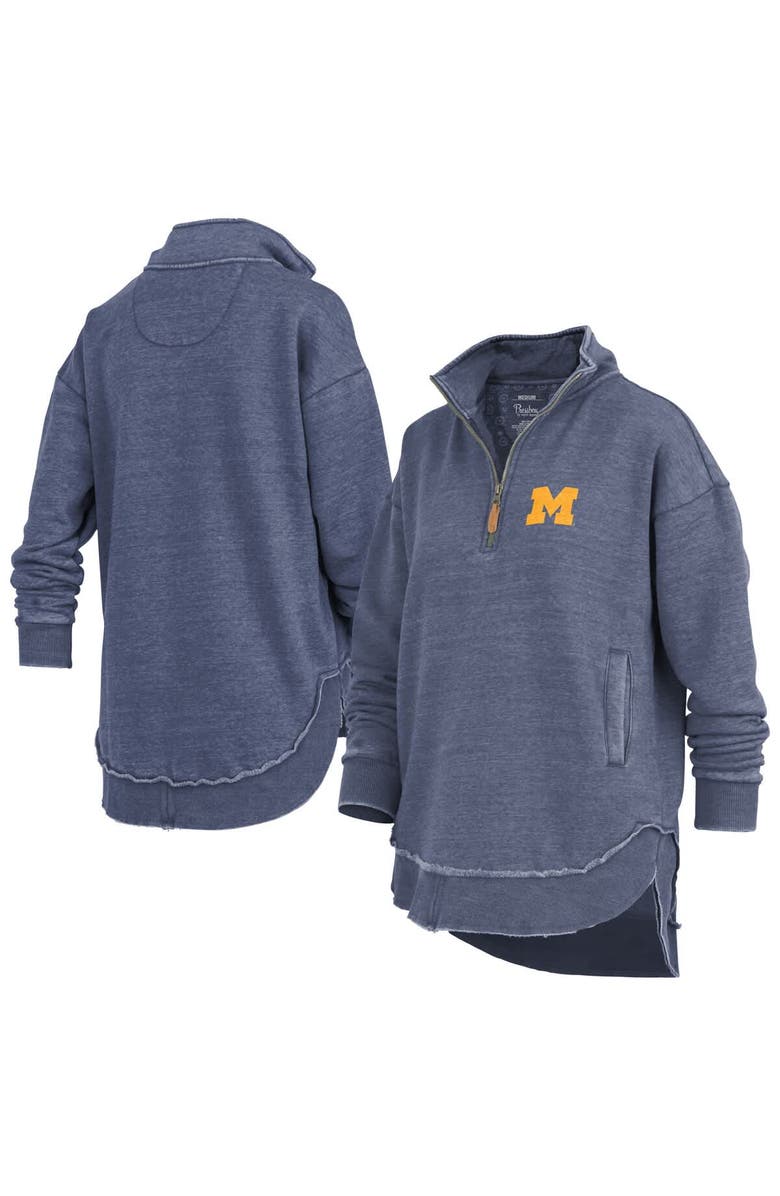 PRESSBOX Women's Pressbox Navy Michigan Wolverines Northfork Sojourn Poncho Quarter-Zip Sweatshirt, Alternate, color, Navy