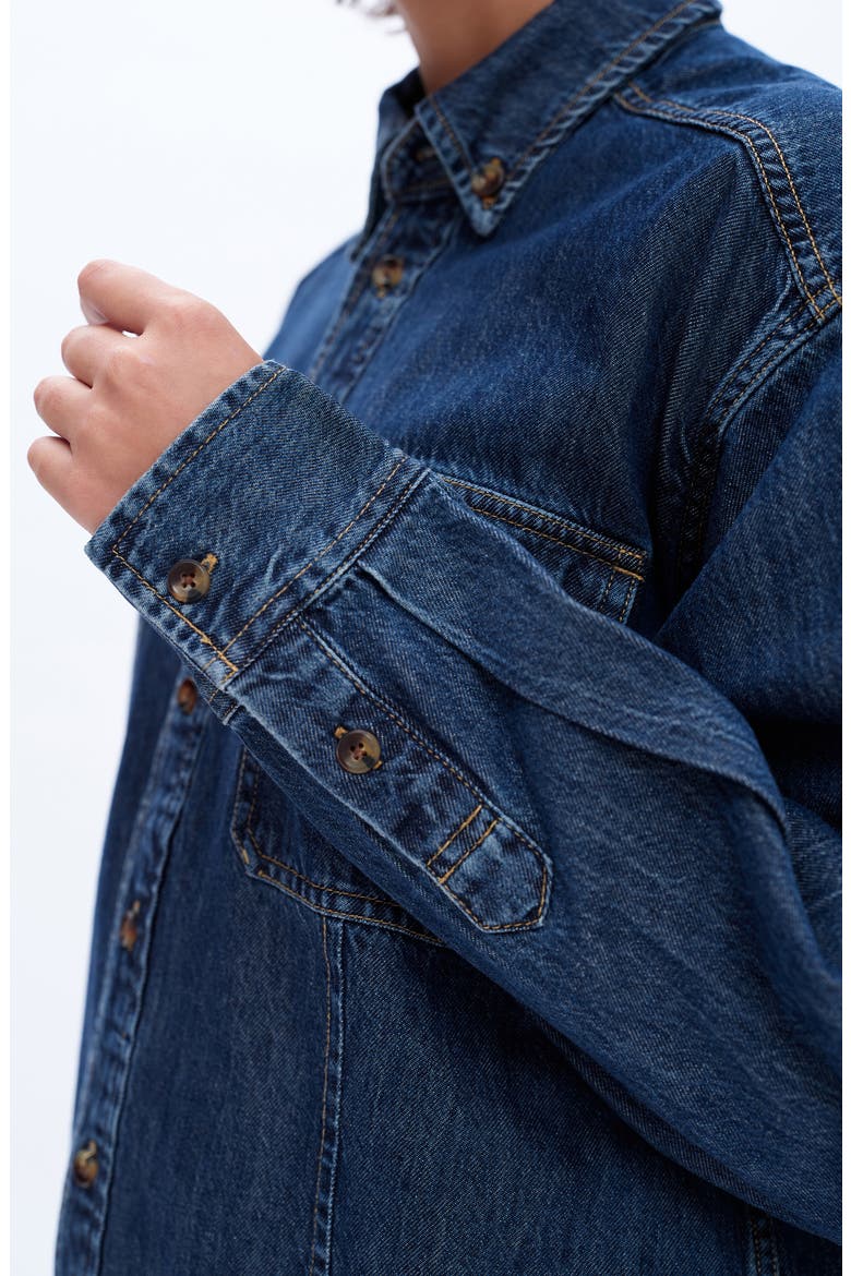 Oversize Denim Button-Up Shirt, Alternate, color, DARK BLUE