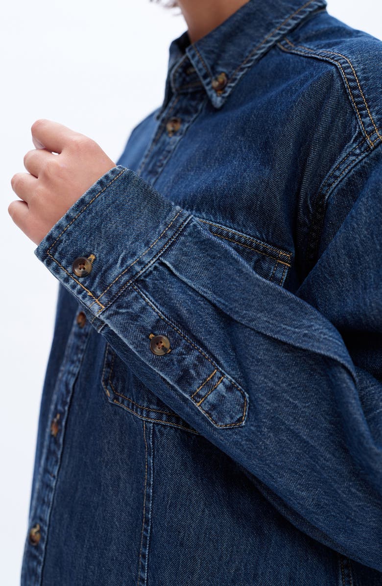 Bayeas Oversize Denim Button-Up Shirt, Alternate, color, Dark Blue