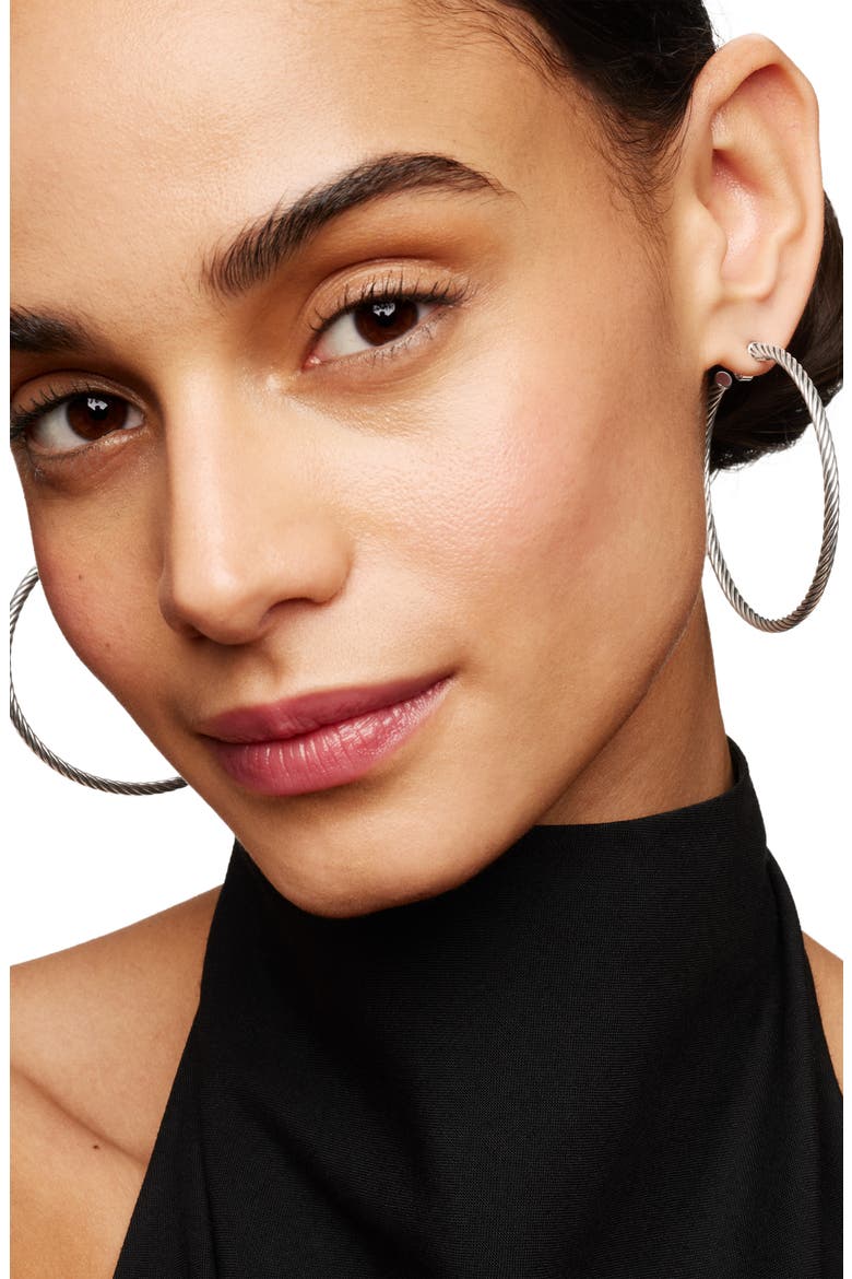 Large Cable Oval Hoop Earrings, Alternate, color, SILVER
