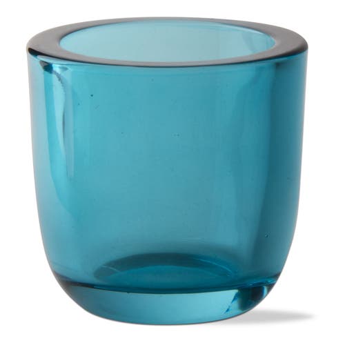 Tag Classic Aqua Blue Glass Tealight Candle Holder In Blue
