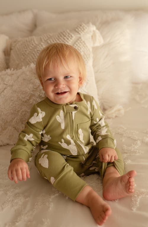 L'ovedbaby Print Organic Cotton Romper In Sage Cactus