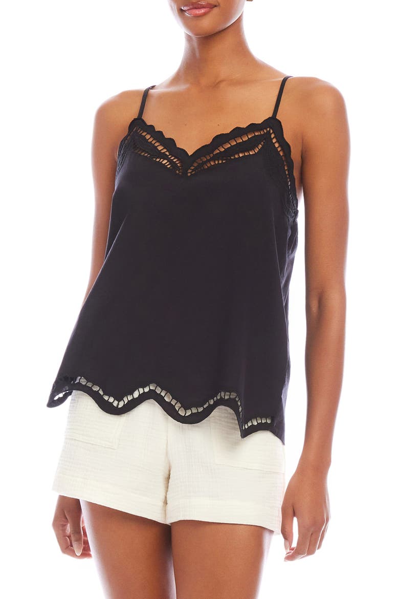 Marian Embroidered Cotton Camisole, Main, color, BLACK