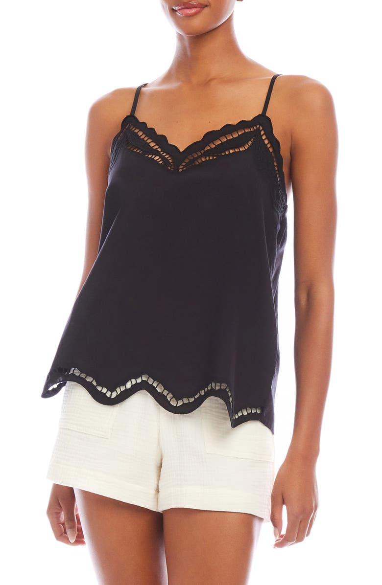 FIFTEEN TWENTY Marian Embroidered Cotton Camisole, Main, color, Black
