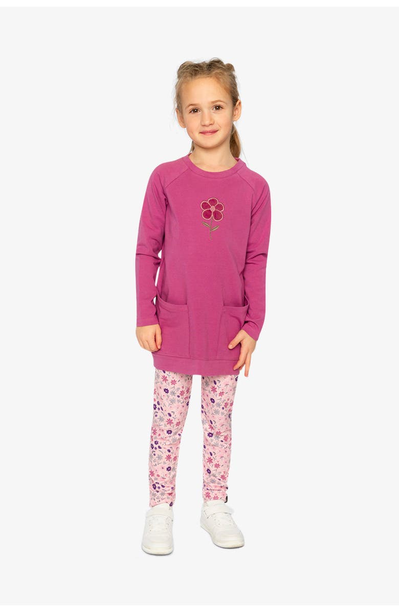 Deux par Deux Long Raglan Sleeves Relaxed Brushed Flower Tunic Top, Alternate, color,