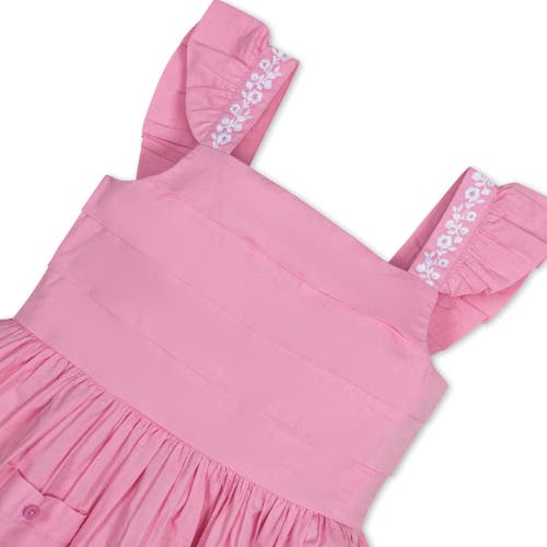 Hope & Henry Girls' Organic Pleated Apron Dress With Embroidery, Kids In Classic Pink With Embroidery
