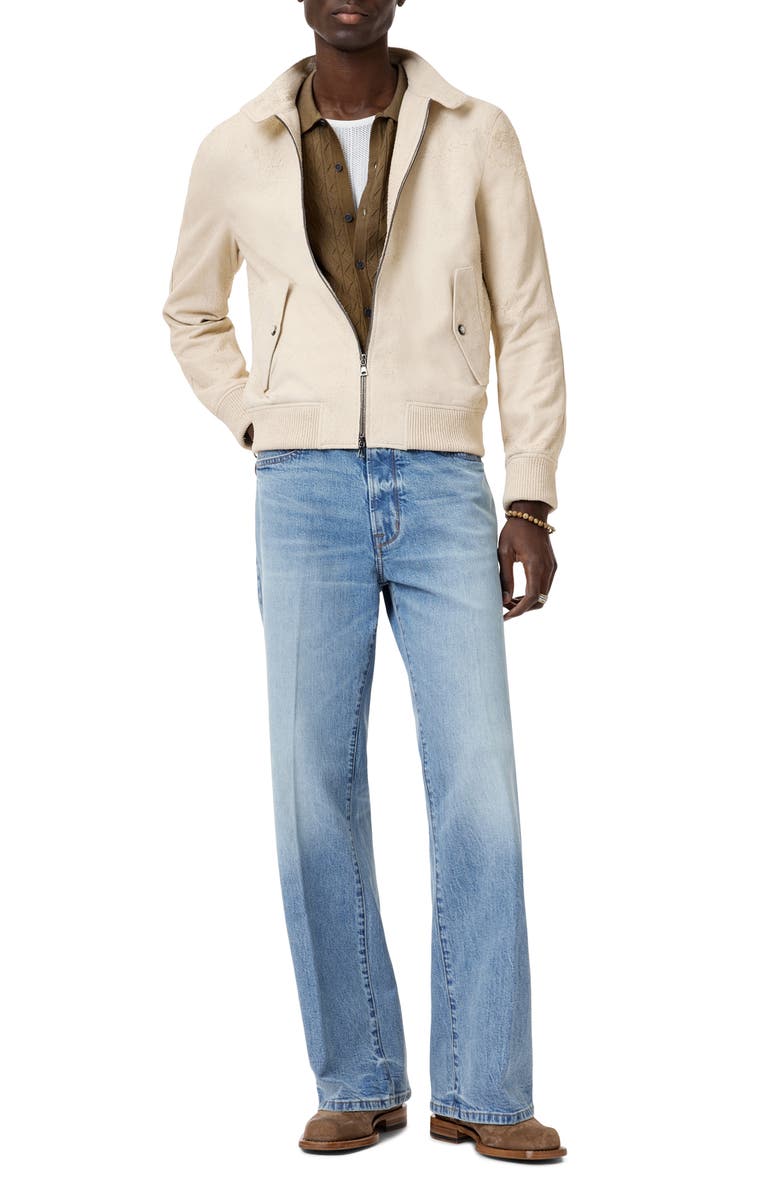 John Varvatos Nathan Distressed Suede Bomber Jacket, Alternate, color, Salt