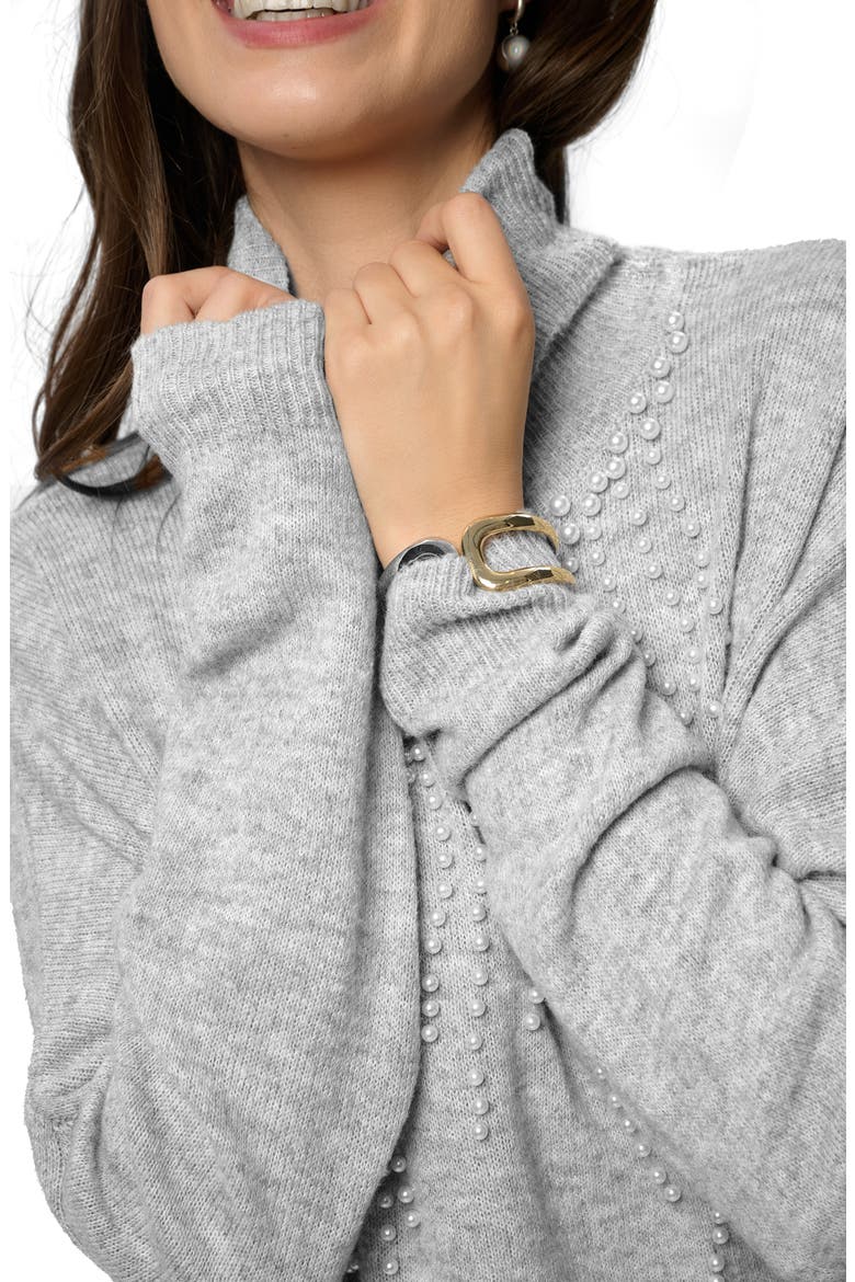 Faux Pearl Turtleneck Tunic Sweater, Alternate, color, GREY