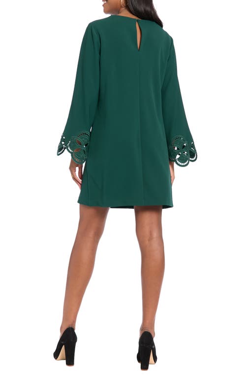 London Times Embroidered Bell Sleeve A-line Dress In Green