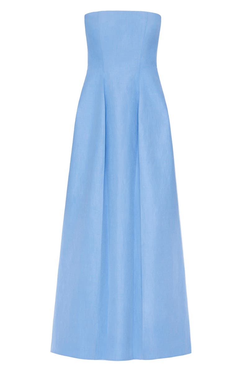 Lafayette 148 New York Pleated Silk & Linen Strapless Dress, Alternate, color,