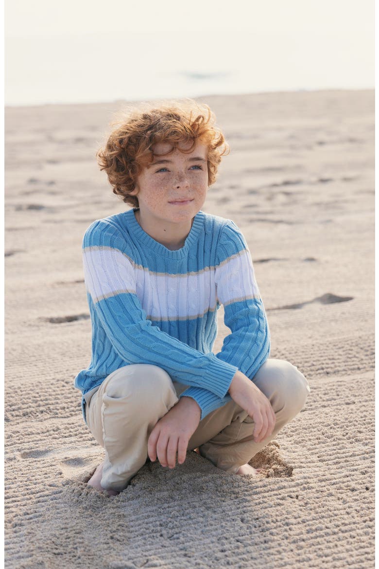 Kids' Organic Cable Crewneck Pullover Sweater, Alternate, color, Bluebell Stripe