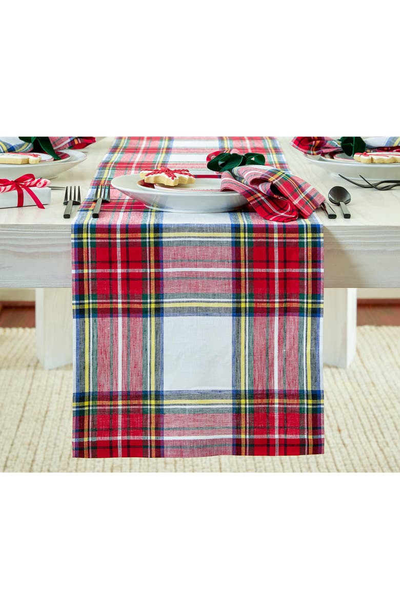 Solino Home Linen Table Runner - Stewart Plaid, Main, color, White