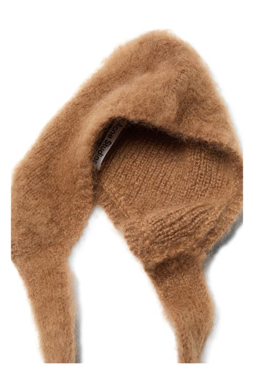 Acne Studios Womens  Pom-pom Ribbed Wool-blend Hooded Scarf In Brown