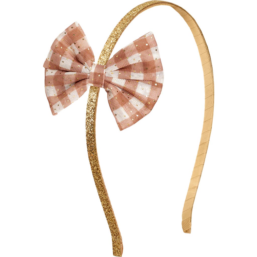 Sweet Wink Gingham Printed Tulle Bow Headband In Multi