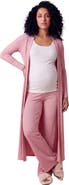 24seven Comfort Apparel Maternity Basic Long Sleeve Tie Waist Soft Jacket and Elastic Waist Wide Leg Pant Set