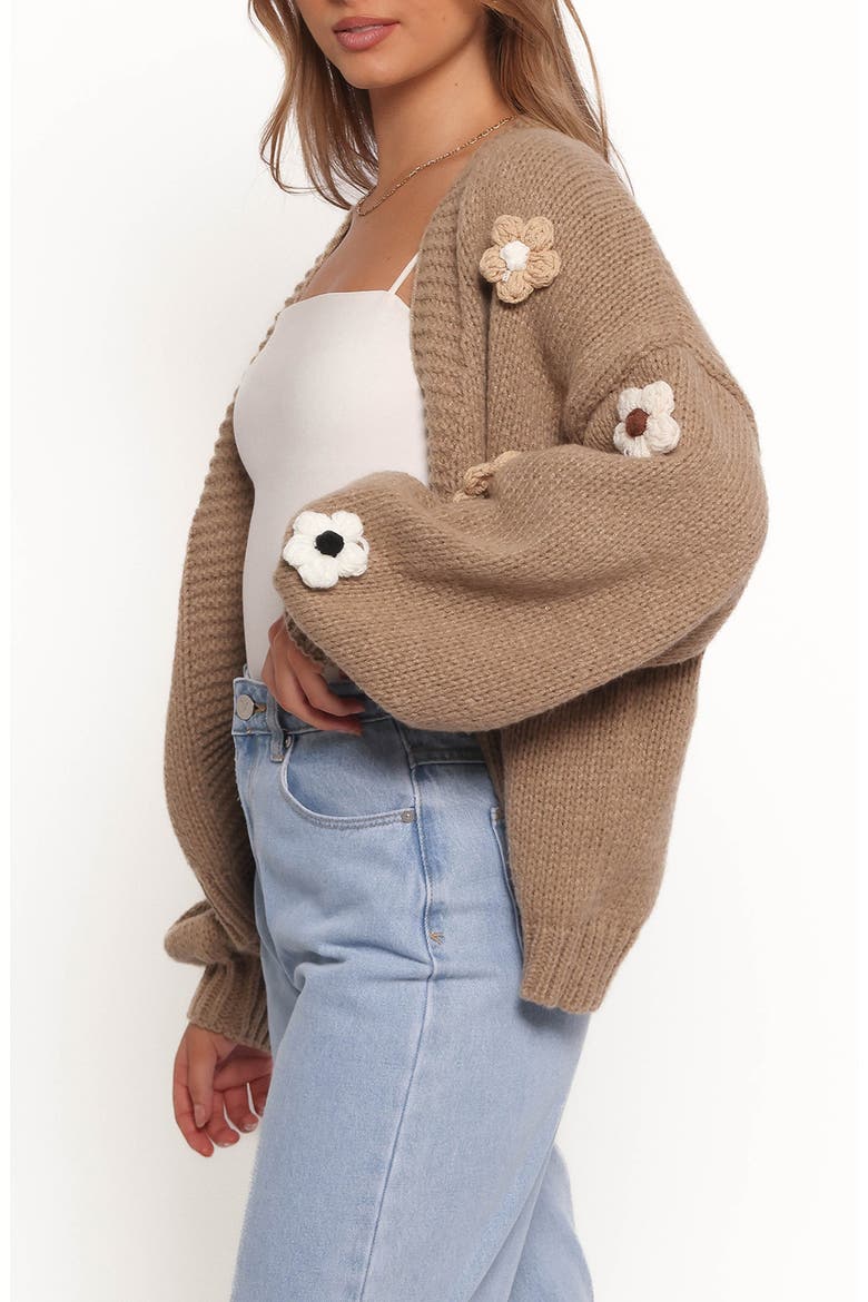 Delaro Flower Cardigan, Alternate, color, BROWN