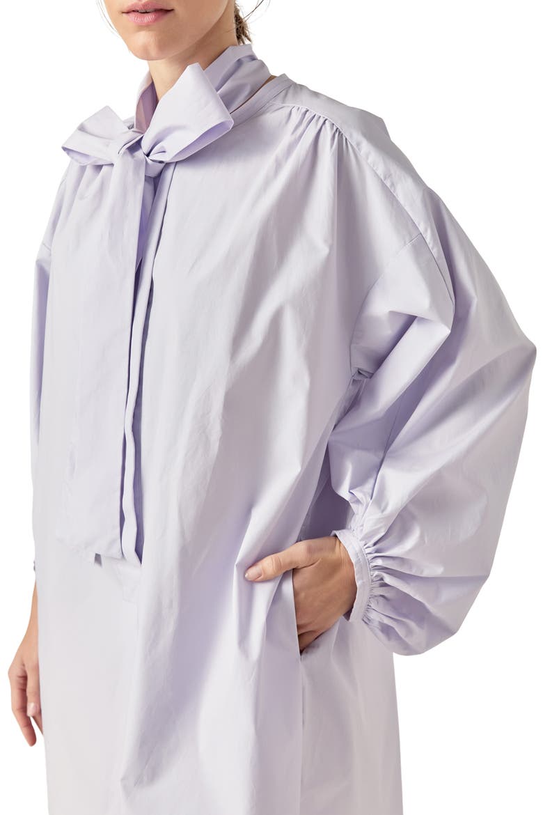 Billow Tie Neck Long Sleeve Poplin Shirtdress, Alternate, color, LILAC