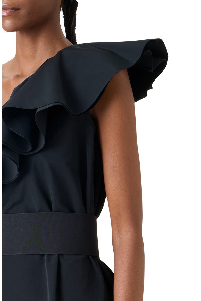 Ruffle One-Shoulder Taffeta Cocktail Dress, Alternate, color, BLACK
