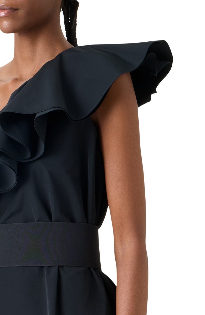Akris punto Ruffle One-Shoulder Taffeta Cocktail Dress, Alternate, color, Black