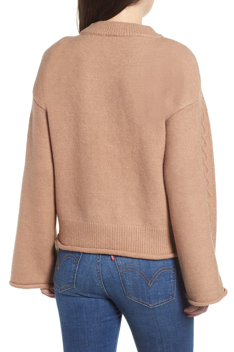 Lattice Sleeve Sweater, Alternate, color, NATURAL/ WHITE