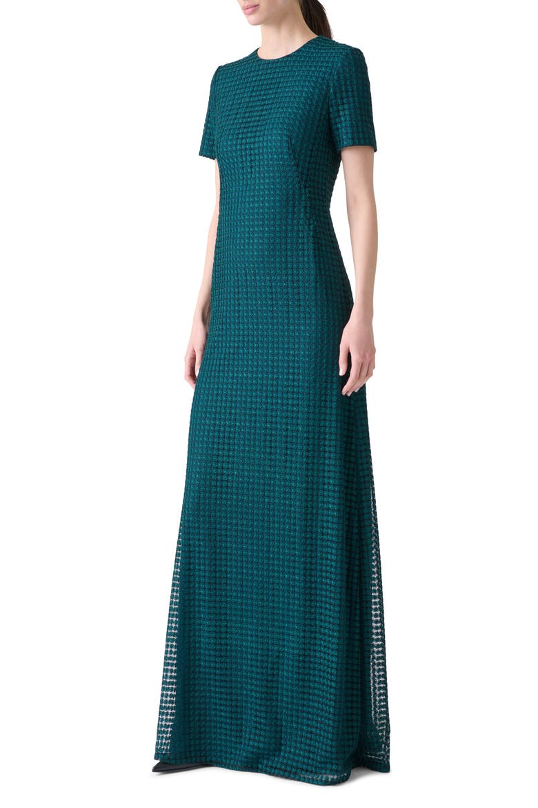 Flower Grid Embroidered Tulle Trumpet Gown, Alternate, color, RIVER GREEN