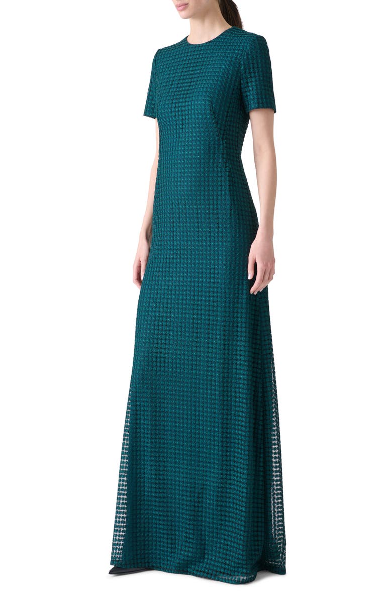 Akris Flower Grid Embroidered Tulle Trumpet Gown, Alternate, color, River Green