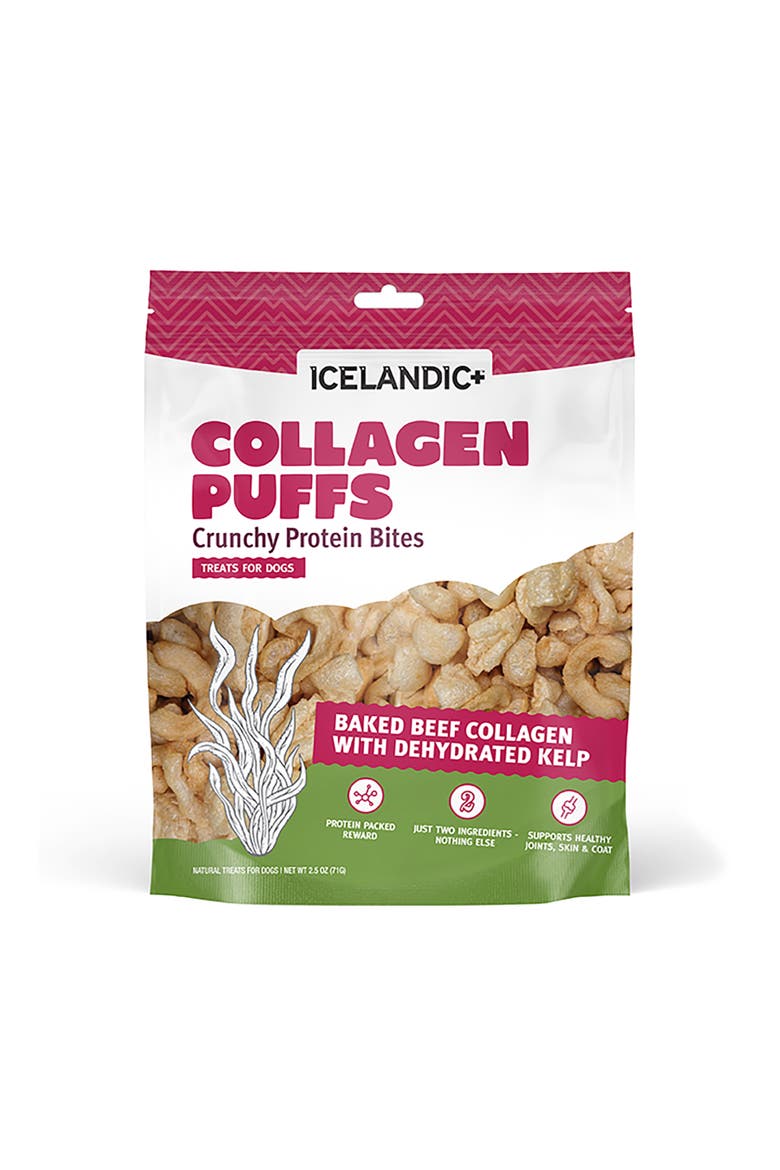Collagen Puffs Baked Beef Collagen W/ Dehydrated Kelp 2.5oz, Main, color, Brown