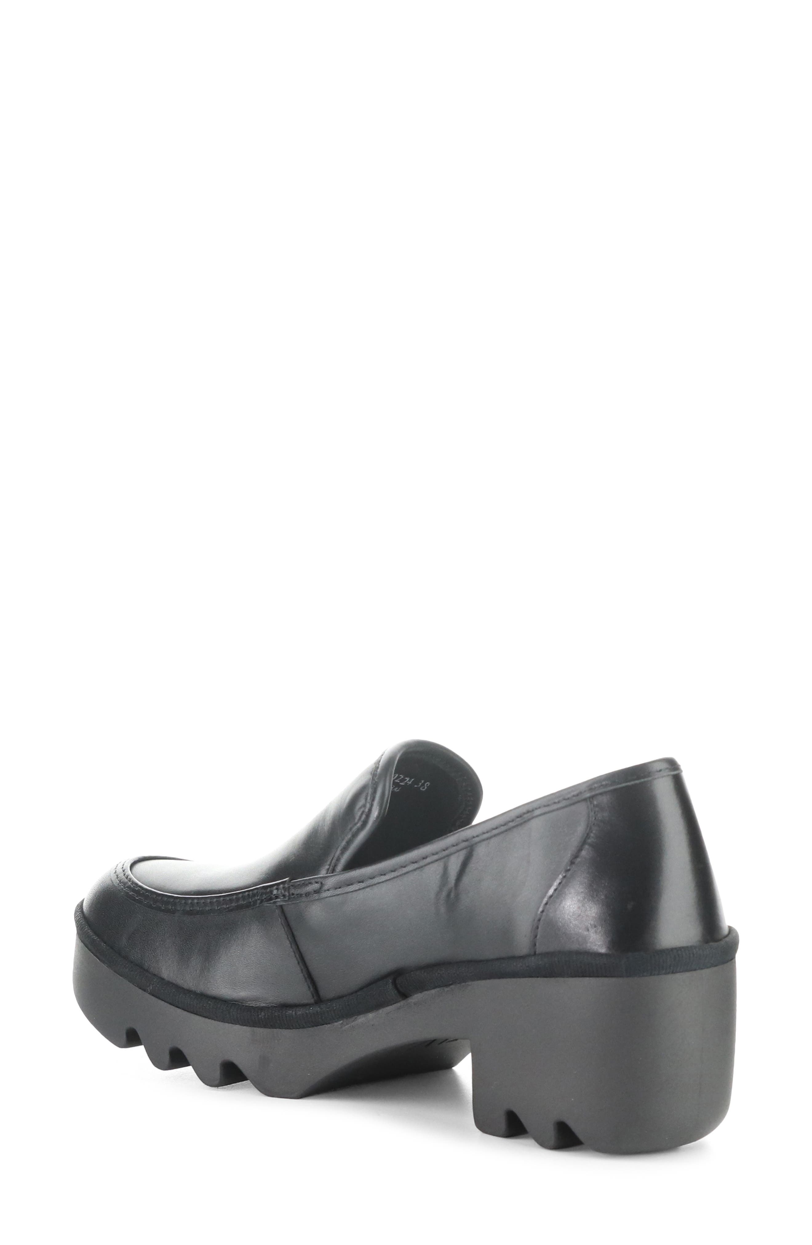 Fly London Block Heel Lug Loafer, Alternate, color, Black Burn