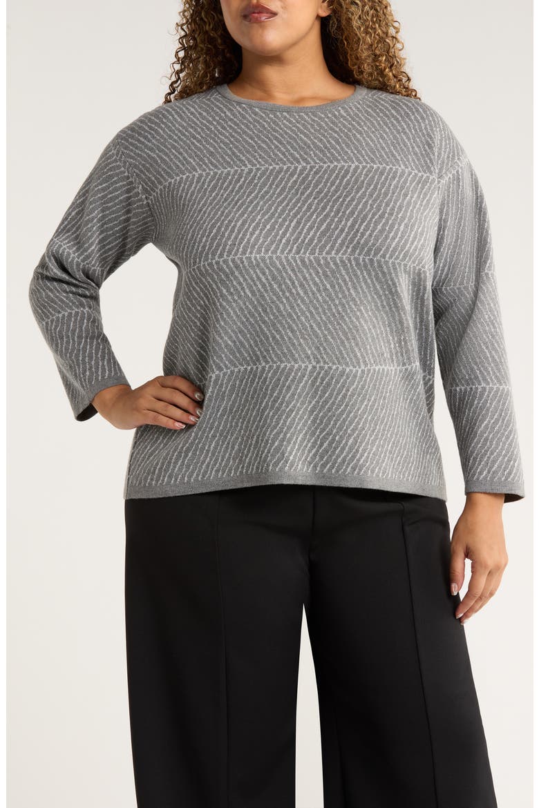 Jacquard Crewneck Sweater, Main, color, SMOKE HEATHER/ SILVER
