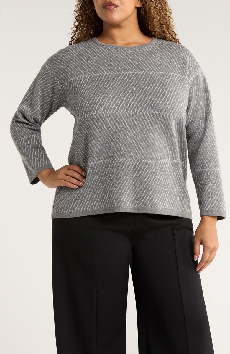 Jones New York Jacquard Crewneck Sweater, Main, color, Smoke Heather/ Silver
