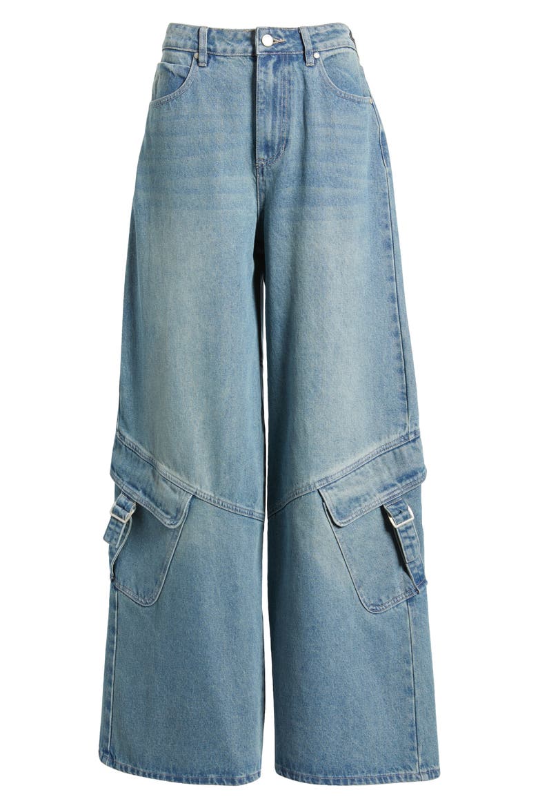 High Waist Baggy Cargo Jeans, Alternate, color, INDIGO
