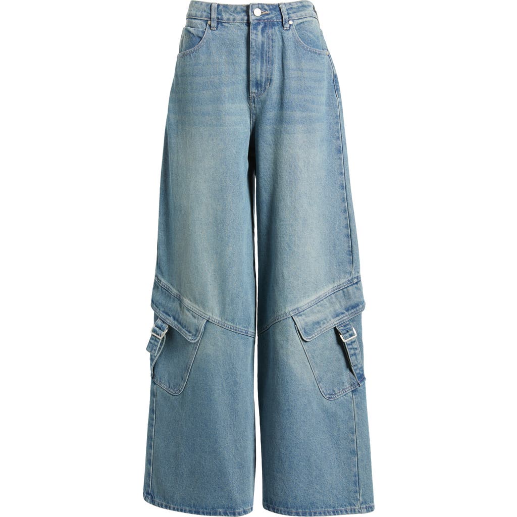 Shop Ptcl High Waist Baggy Cargo Jeans In Indigo