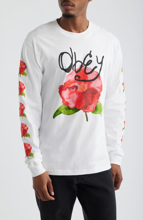 Watercolor Poppy Long Sleeve Cotton Graphic T-Shirt