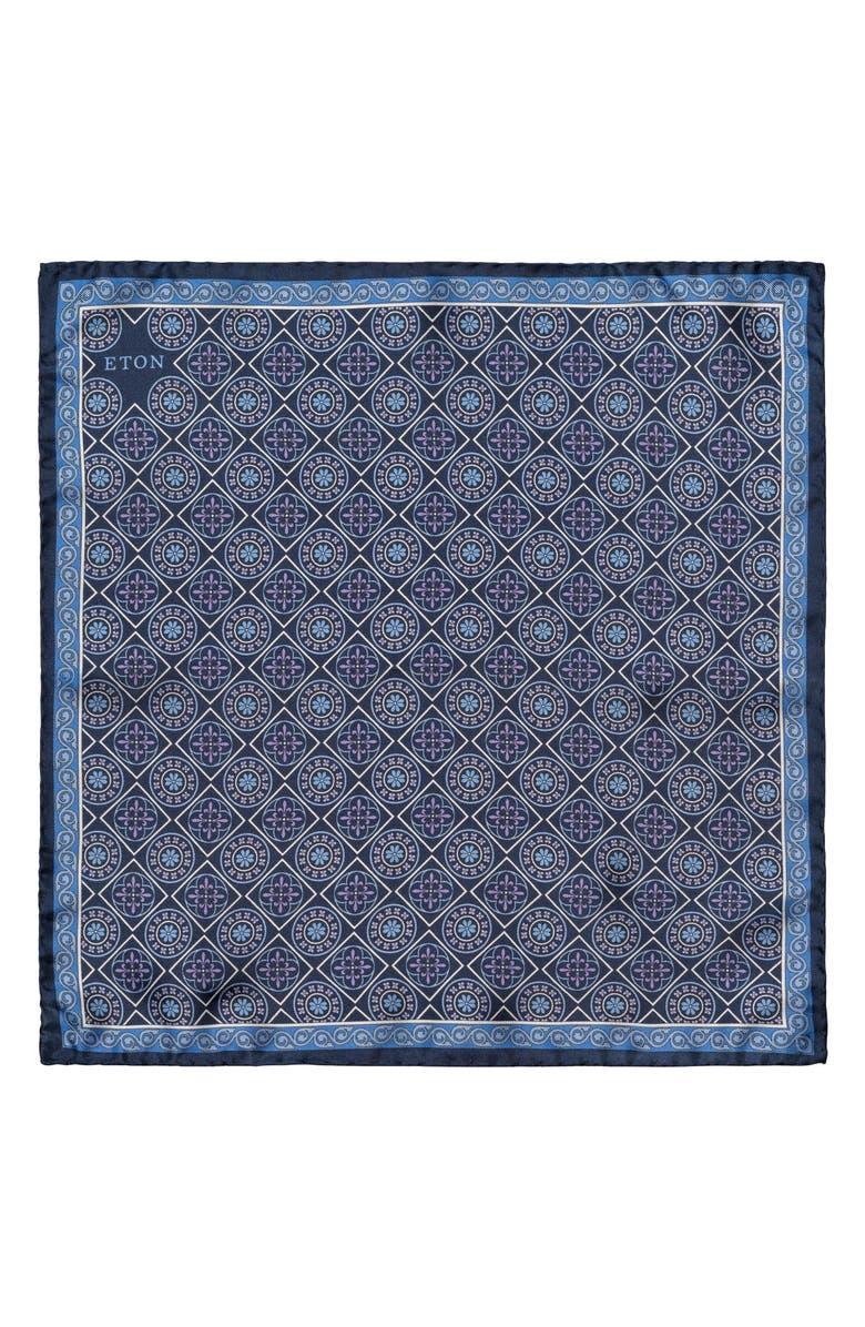Eton Medallion Silk Pocket Square, Alternate, color, Dark Blue