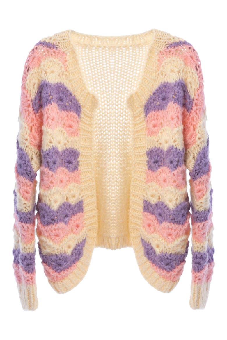 Pastel Crochet Knit Cardigan, Alternate, color, CREAM