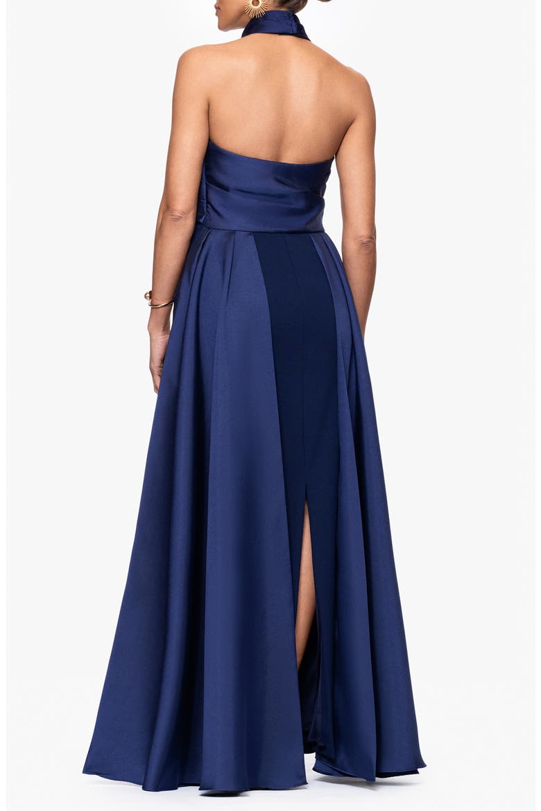 Twist Halter Neck Mikado Scuba Crepe Gown, Alternate, color, NAVY