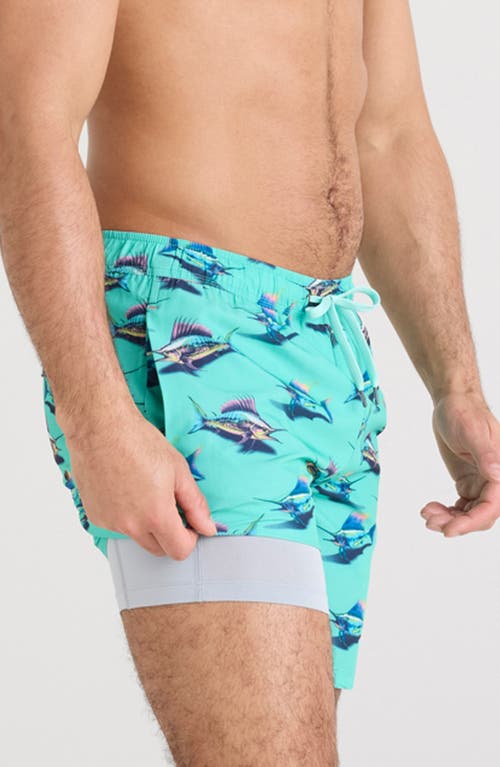Saxx Oh Buoy 2-in-1 Volley 7-inch Swim Trunks In Great Catch-surf Blue
