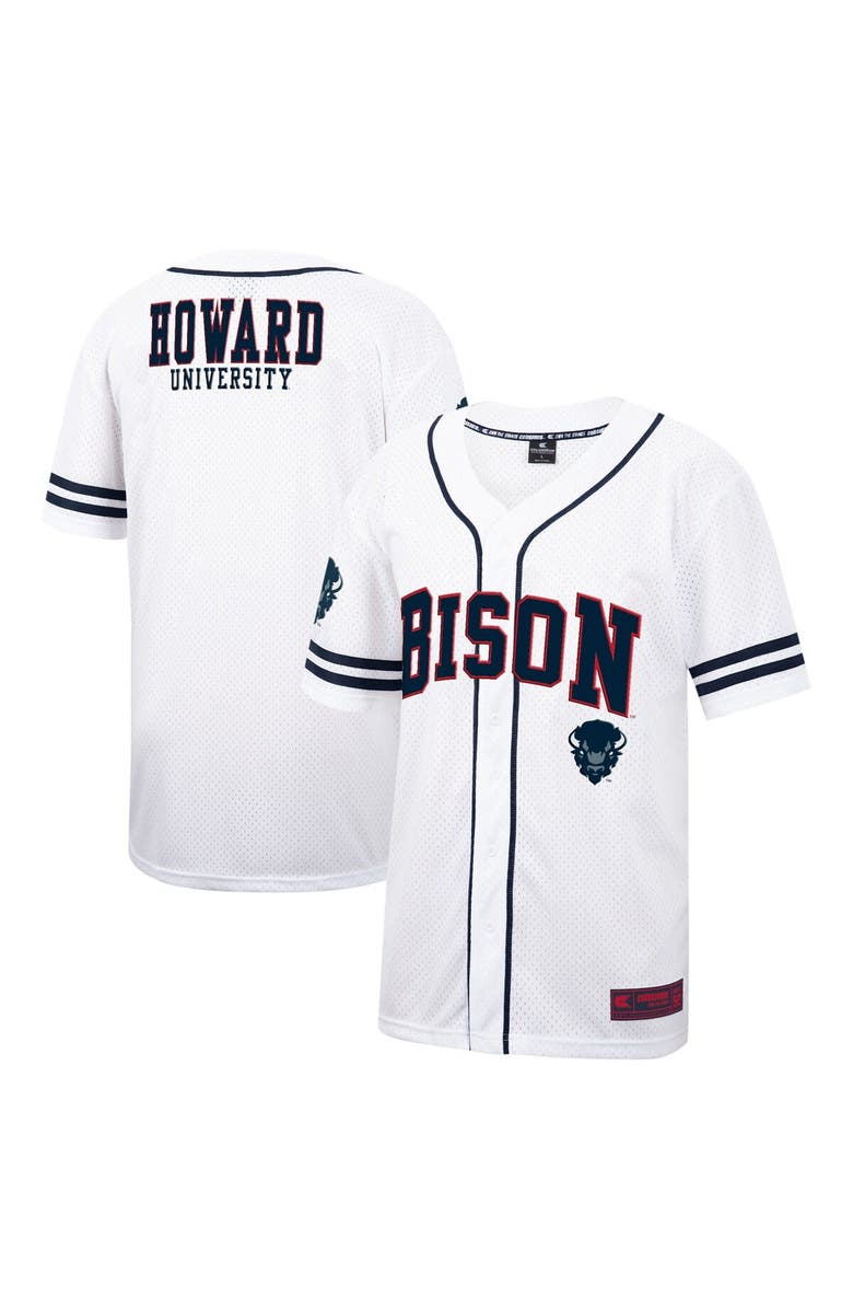 COLOSSEUM Men's Colosseum White Howard Bison Free Spirited Mesh Button-Up Baseball Jersey, Main, color, 