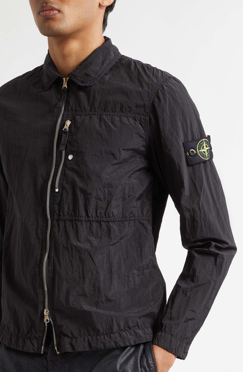 Stone Island Regular Fit Coated Overshirt, Alternate, color, Black