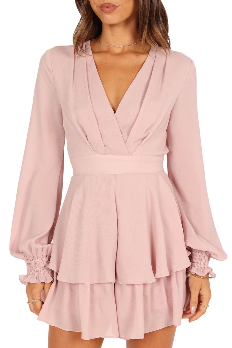 Adalia Ruffle Long Sleeve Minidress, Alternate, color, BLUSH