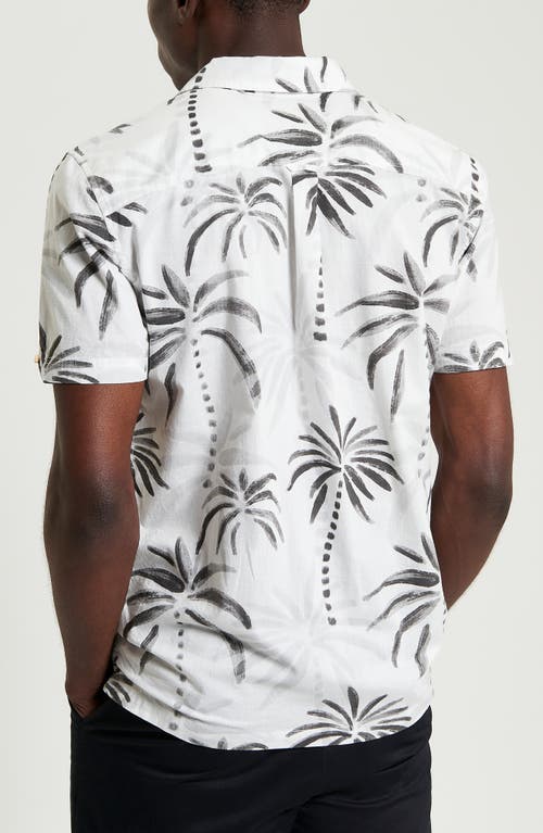 Ben Sherman Palm Print Short Sleeve Cotton Button-up Shirt In White