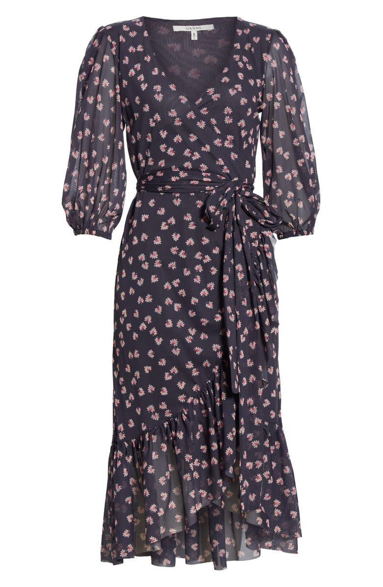 Ganni Floral Print Wrap Dress, Alternate, color, 