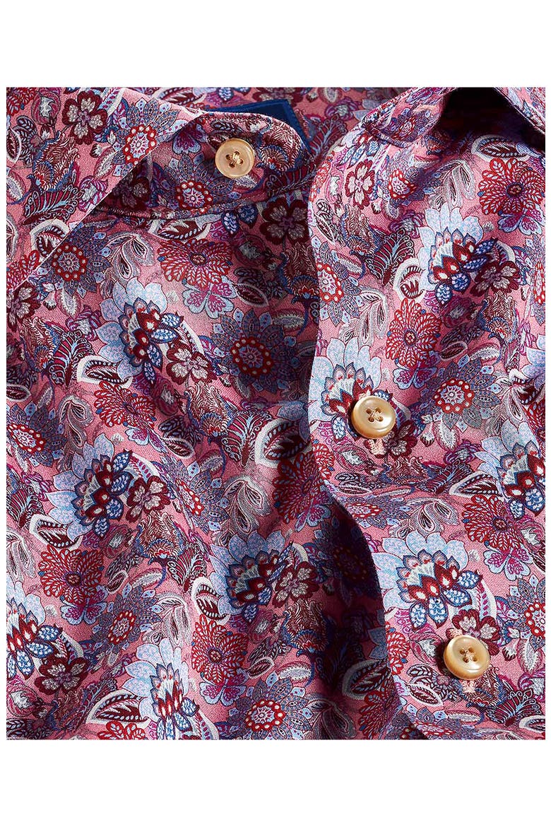 Floral Print Sport Shirt, Alternate, color, PINK/ MERLOT